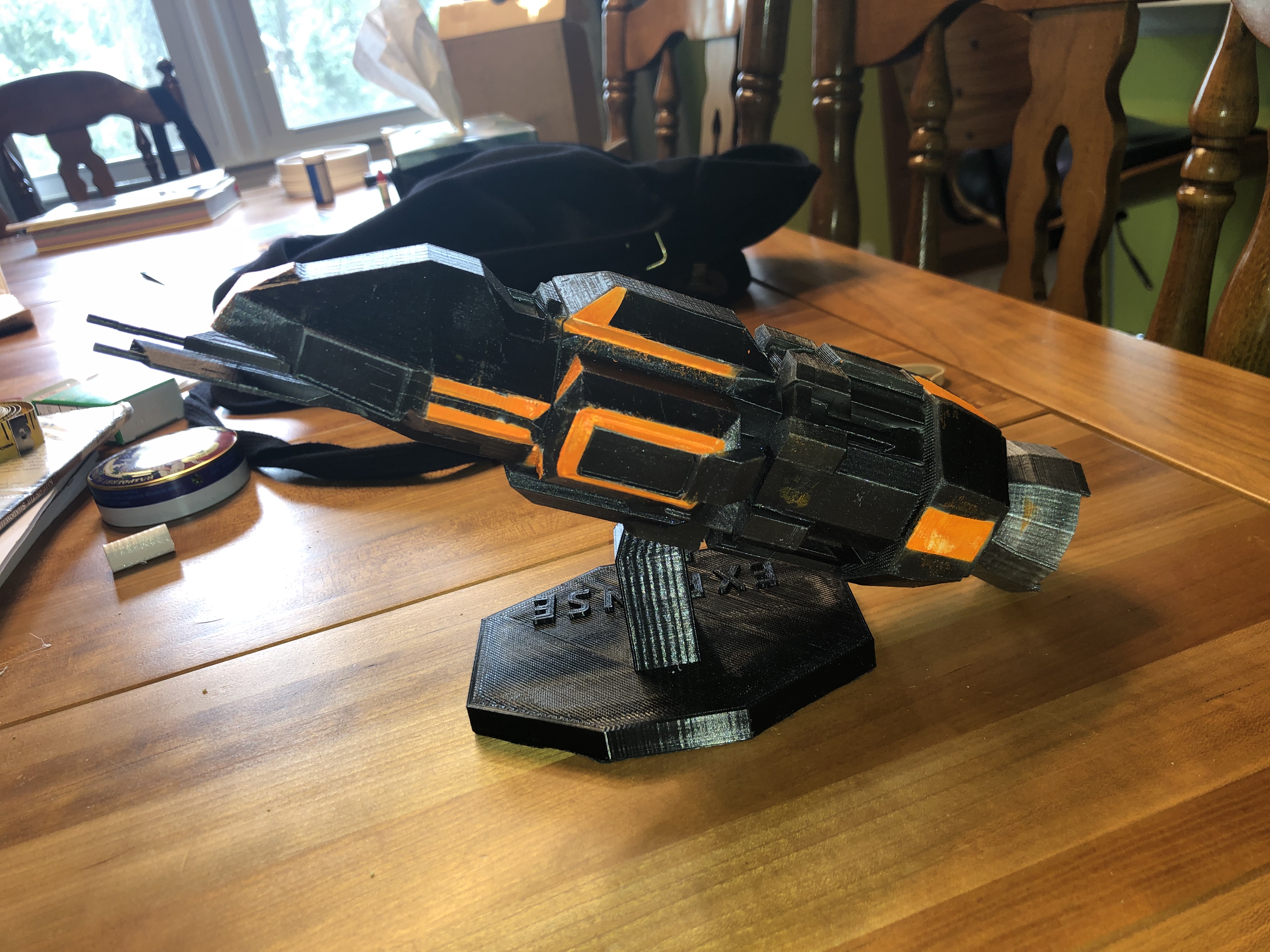 The Expanse Rocinante printed in 5 pieces  in gray PLA and airbrush painted.